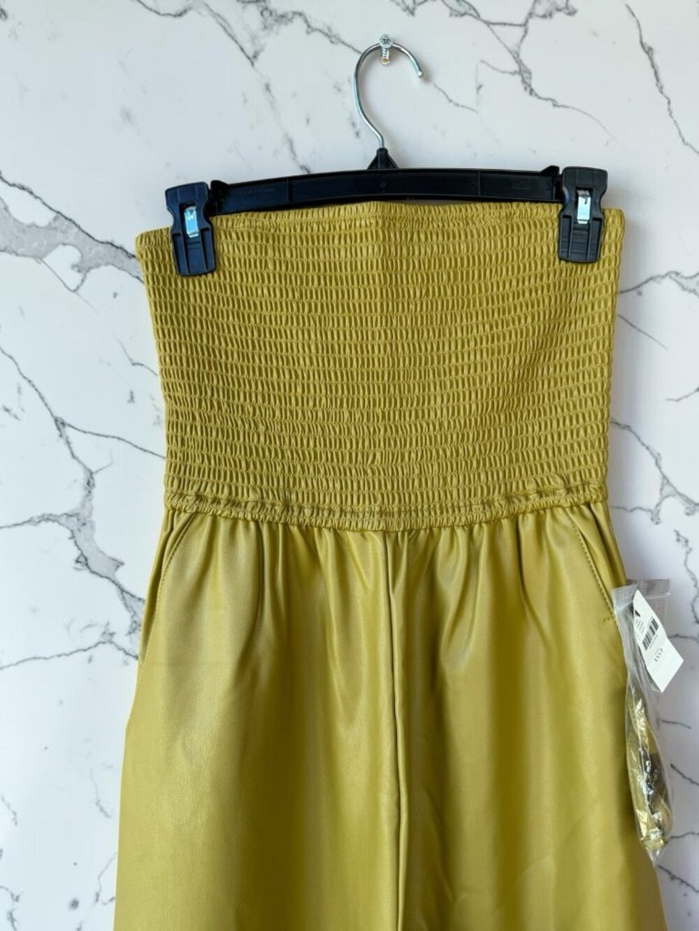 Anthropologie Maeve Faux Leather Strapless Jumpsuit XXSP Olive Green Wide LegNWT - Picture 4 of 14